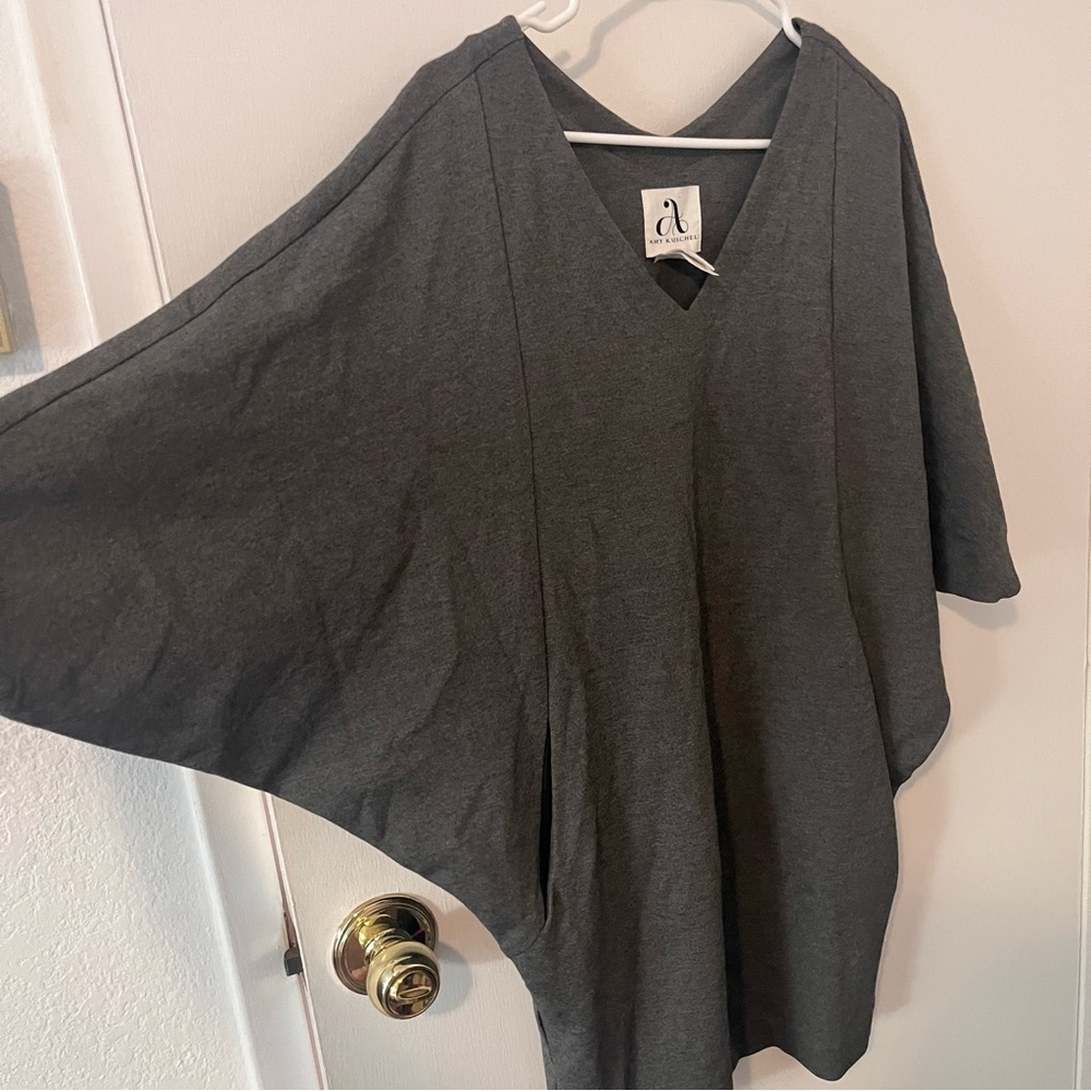 Amy Kuschel Wedge Dress Grey Knit Caftan Tunic Pockets Size Small - Picture 6 of 9
